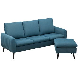 HOMCOM 3 Seater Corner Sofa Couch Settee with Chaise Lounge - Blue | TJ Hughes