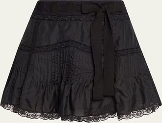 LoveShackFancy Willia Silk Lace-Detailed Mini Skirt