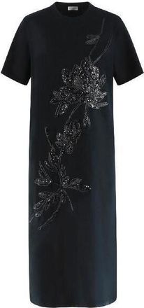 Brunello Cucinelli Black Embroidered Straight Dress, Size Small