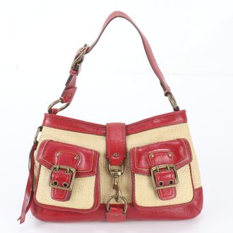 Coach Beige Red Color Leather Handbag Shoulder Bag Tote Bag (Pre-Owned)