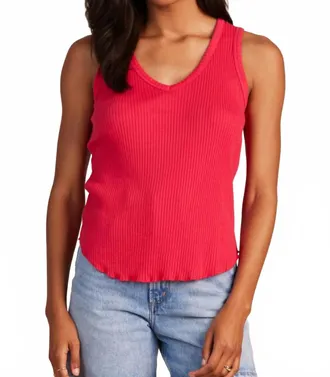 bobi Rib V-Neck Tank Top In Ruby Pink