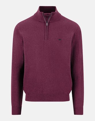 Fynch-Hatton Mens Fine Knit Cotton 1/4 Zip Sweater Deep Merlot - Red - Size: 46
