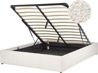 Beliani Letto matrimoniale con contenitore in tessuto boucl&egrave; bianco sporco 140 x 200 cm Dinan