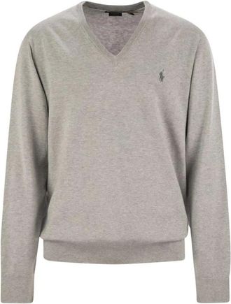 Polo Ralph Lauren Pima Katoenen Trui - Heren - V-hals truien - Grijs - S - Katoen - Truien & Vesten