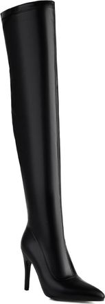 Generic Womens Stiletto High Heel Over The Knee Boots PU Leather Thigh High Boots with Side Zipper Pointed Toe Evening Party Prom Shoes,Black,6.5 UK