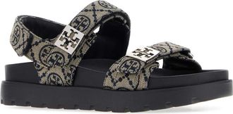 Tory Burch Womens Monogram Sandal Beige Fabric