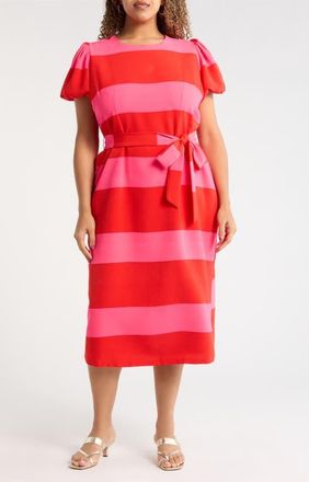 Sugarlips Lolli Stripe Senidy Puff Sleeve Midi Dress in Fuchsia-Red at Nordstrom, Size 3 X