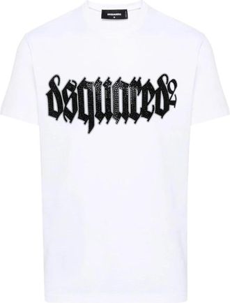 Dsquared2 Gothic Logo Katoenen T-shirt - Heren - T-shirts - Wit - M - Katoen - Tops
