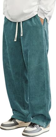 Generic Mens Corduroy Sweatpants Baggy Wide Leg Loose Fit Trousers Corduroy Trousers Men Casual Solid Color Casual Pants Drawstring Waist Straight Leg Pants A