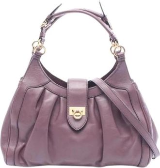 Ferragamo Pre-owned Handbag - Dames - Vintage Handtas - Paars - ONE Size - Leer - Vintage