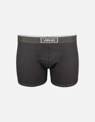 Versace Mens VERSACE 90s Versace Vintage Logo Ribbed Boxer Briefs, Black - Size: 32/34/35