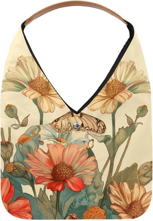 Generic Floral Background with Butterfly (6) Reusable Lightweight Grocery Bags - Foldable Into Compact Pouch, Washable & Sturdy, Multipurpose for Shopping and