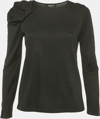 Paule Ka Black Cotton Ruched Sleeve Top
