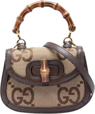 Gucci Pre-owned Bamboo Handle Satchel - Dames - Vintage Mini Tas - Beige - ONE Size - Leer - Vintage