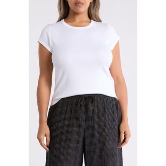 Eileen Fisher Rib Crewneck Organic Cotton T-Shirt in White at Nordstrom, Size 2 X