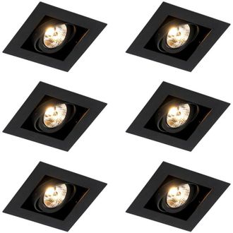QAZQA Set of 6 Modern Recessed Spotlights Black Adjustable - Oneon 70