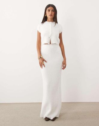 Aria Cove gonna maxi in maglia soffice color crema in coordinato-Bianco