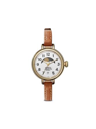 Shinola The Birdy Moon Phase 34mm - women - Leather/Rose Gold - One Size - White