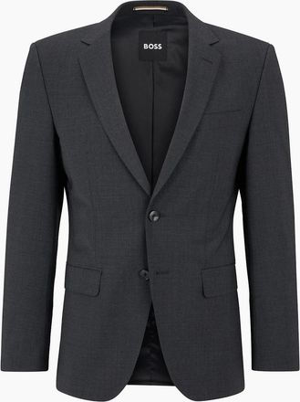 HUGO BOSS Mens Solid Patterned Flap Pocket Suit Jacket - Grey - Size: 36S 46s