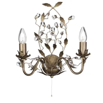 Searchlight Applique Classica Almandita Acciaio Marrone Vetro Oro 2 Luci E14