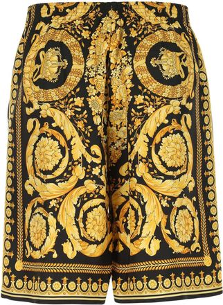 Versace Barocco-Print Silk Bermuda - Black