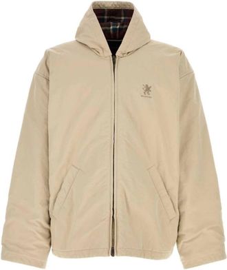 Balenciaga Light Jackets, male, Beige, Size: M Oversized Logo Print Bomber Jacket