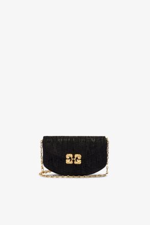 Ganni Black Lulu Wallet On Chain in Velvet Moire