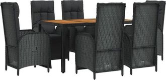 vidaXL Set De Comedor De Jard&iacute;n 7 Pzas Y Cojines Rat&aacute;n Sint&eacute;tico Negro Vidaxl