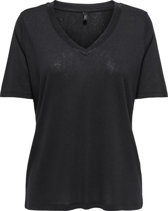 Only Kurzarmshirt ONLY ONLHENRIETTA S/S TOP JRS, Damen, Gr. XL, schwarz detail:schwarz rhinestones, Jersey, Obermaterial: 70% Viskose, 30% Polyester, unifa