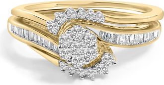 House of Brilliance 14K Yellow Gold Plated Sterling Silver 1/2 Cttw Diamond Cluster Spiral Bridal Set