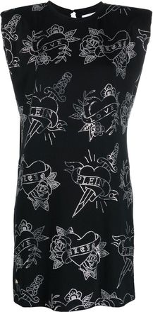 Philipp Plein graphic-print sleeveless mini dress - women - Cotton - L - Black