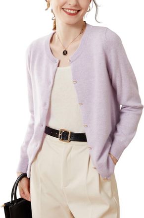 Dissa Women Cashmere Cardigan Purple Crewneck Sweater Long Sleeve Slim Cashmere Wool Thin Cardigan Solid Color Ladies Sweater,14,SPR2248