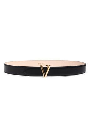 Versace Virtus Buckle Leather Belt in Black-Versace Gold at Nordstrom, Size 100