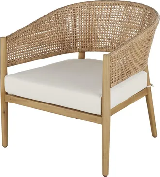 Maisons du monde Sill&oacute;n de jard&iacute;n profesional de resina trenzada efecto rat&aacute;n con coj&iacute;n color crudo de tejido reciclado