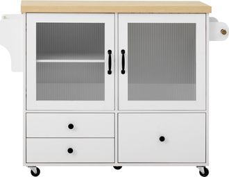 STILVORA Carro De Cocina Con 2 Puertas, Cajones, Encimera Abatible, Portatoallas Y Soporte Para Copas, Mdf, 100 X 42-70 X 91,5 Cm