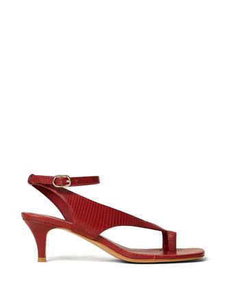 Twin-Set Lizard-Embossed Leather Sandals with Adjustable Ankle Strap