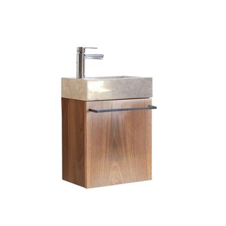 Tikamoon Mueble lavamanos de nogal macizo y m&aacute;rmol color crema