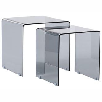 Beliani Conjunto De 2 Mesas Auxiliares Modernas Minimalistas Rectangulares De Vidrio Transparente Negro Kendall