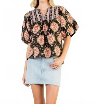 THML Clothing Floral Puff Sleeve Top In Black