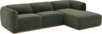 Vente-Unique Divano Angolare Destro In Tessuto Ciniglia Verde Kaki E Base In Legno - Canobru