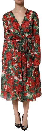 Dolce & Gabbana Multicolor Floral Long Sleeves V-neck Womens Dress