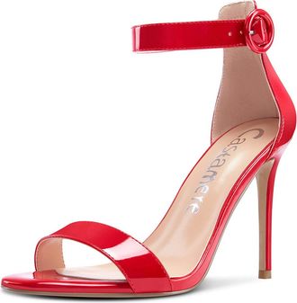 Castamere Womens High Heels Peep-Toe Ankle-Strap Sandals Stilettos 3.9IN Heel Red Patent Shoes UK 5.5/6