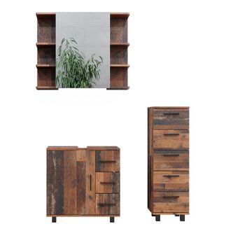 Vicco Conjunto De Muebles De Ba&ntilde;o Ilias, Roble R&uacute;stico, 3 Piezas, Con Mueble Alto