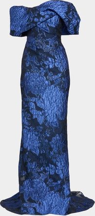 Pamella Roland Fil Coupe Off-The-Shoulder Fishtail Train Gown