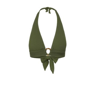 Change of Scenery Erin Ring Halter Bikini Top in Olive Texture at Nordstrom, Size X-Small