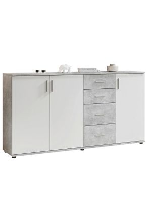 CARRYHOME Kommode, Grau, Weiß, Holzwerkstoff, 2 Fächer, 4 Schubladen, 160x82x35 cm, stehend, Kleinmöbel, Kommoden, Kommoden