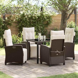 vidaXL Conjunto De Comedor De Jard&iacute;n 5 Pcs Marr&oacute;n Rat&aacute;n Sint&eacute;tico Vidaxl