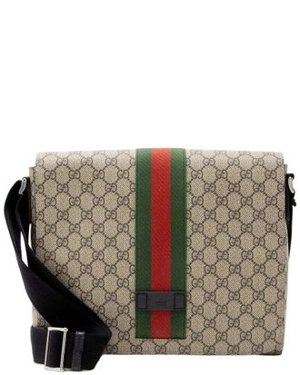 Gucci Beige Gg Supreme Canvas Web Flap Messenger (Authentic Pre-Loved)
