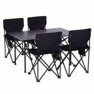 Hhg Conjunto De Camping Hhg-797, Mesa Y 4 Sillas Plegables, Silla De Pesca Plegable, Metal Y Tela, Negro