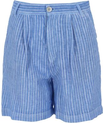 120% Lino Blue Vertical Stripes Bermuda Shorts